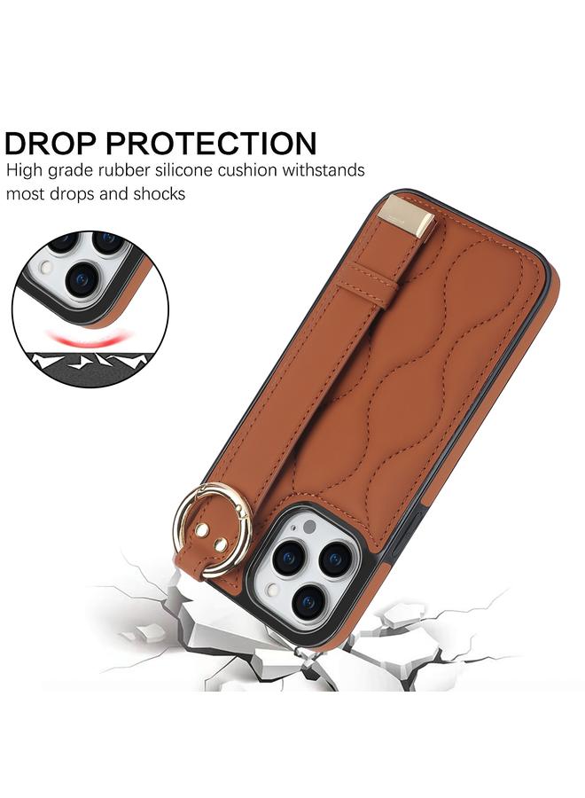 Zaboon Case For iPhone 13 Pro Max Non-slip Full Coverage Ring PU Phone Case with Wristband - Image 2