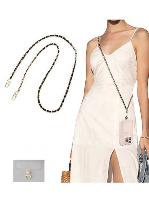 Phone/Bag Lanyard, Metal CellPhone Chain, Anti-Theft Crossbody Strap for iPhone and Most Smartphones, Adjustable Cell Phone Neck Holder for Women, Gold & Black