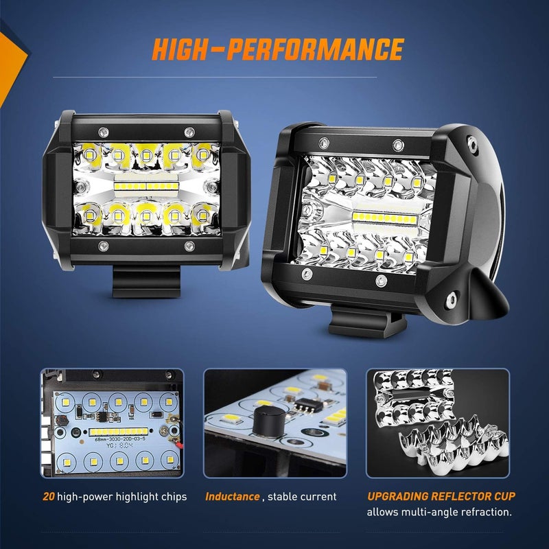 Nilight LED Light Bar 2PCS 60W 4 Inch Flood Spot Combo LED Work Light Pods Triple Row Work Driving Lamp with 12 ft Wiring Harness kit - 2 Leads,2 Year Warranty - Image 3