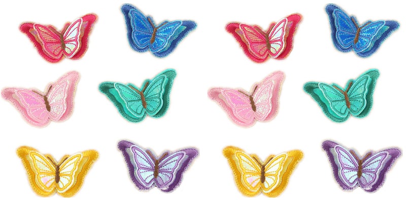 Assorted Colors 12pcs 3D Butterfly Iron On Patches Sew On Embroidered Appliques DIY Motif for Clothing Decoration