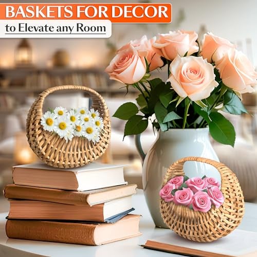 AZZORI Small Flower Girl Basket Set of 2 – Small Wicker Basket with Handle & Waterproof Lining (6.3" х 5.12" х 3.75") Rustic Style for Wedding Flowers, Sweets & Gifts – Compact, Lightweight & Multifunctional - Image 5
