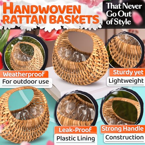 AZZORI Small Flower Girl Basket Set of 2 – Small Wicker Basket with Handle & Waterproof Lining (6.3" х 5.12" х 3.75") Rustic Style for Wedding Flowers, Sweets & Gifts – Compact, Lightweight & Multifunctional - Image 3