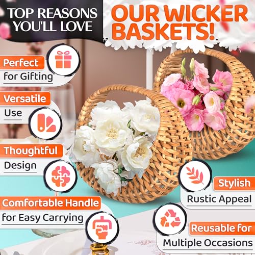 AZZORI Small Flower Girl Basket Set of 2 – Small Wicker Basket with Handle & Waterproof Lining (6.3" х 5.12" х 3.75") Rustic Style for Wedding Flowers, Sweets & Gifts – Compact, Lightweight & Multifunctional - Image 4
