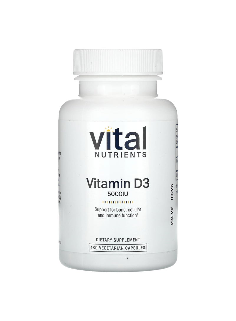 Vital Nutrients Vitamin D3, 5,000 IU, 180 Vegetarian Capsules