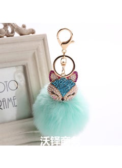 Plush Fox Keychain, Rhinestone Fur Ball Pendant Mint Green