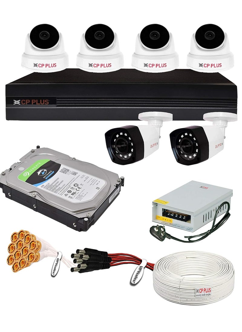 CP PLUS CP Plus 5MP H265 2TB Storage 6 Camera Combo Kit with 8Ch DVR 4 Dome 2 Bullet Cameras 2TB HDD Power Supply 90Mtr Cable Audio Mic and Connectors 5 MegaPixel CCTV Security Camera Set  - Image 1