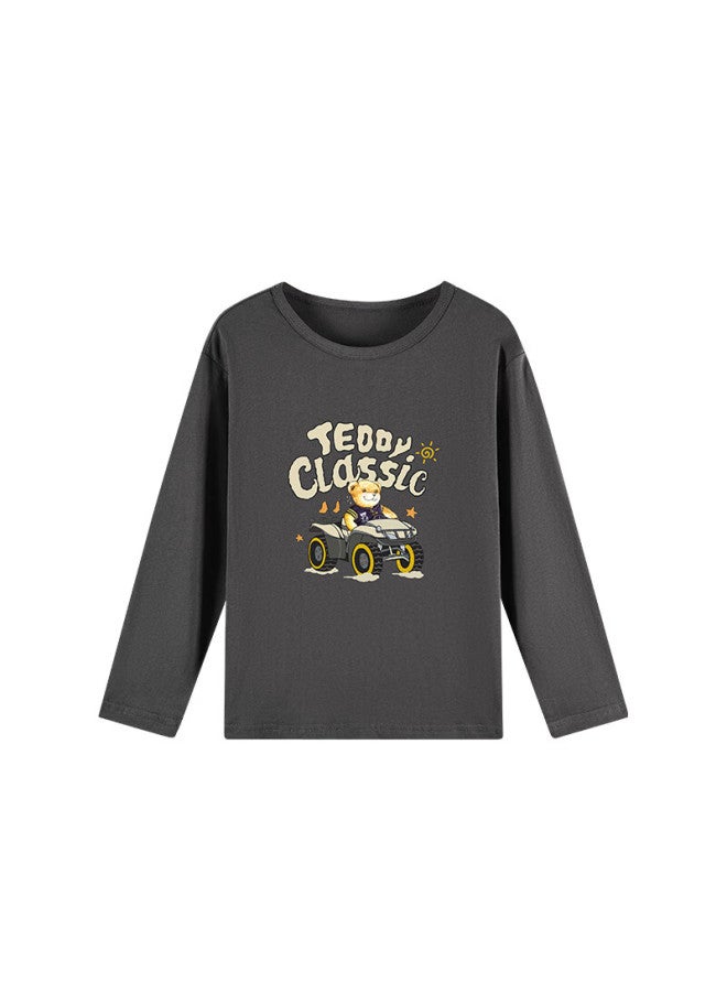 Classic Teddy Children's Long-sleeve T-shirt, Boys' Round Neck Top, Fashionable Spring Wear For Older Kids, Carbon Gray, Size 100 - Image 4