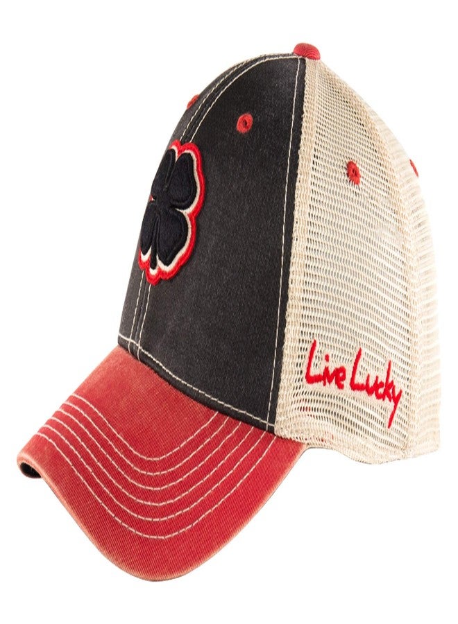 Black Clover Two-Tone Vintage 4 Adjustable Hat Black Clover/Red Trim/Black/Tan One Size - Image 2