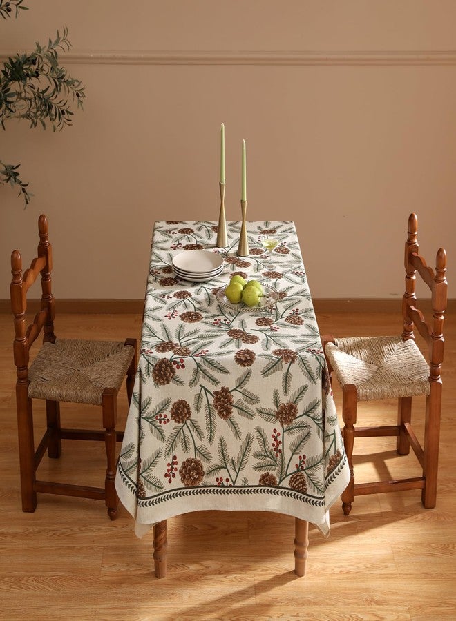 ISAENNE Designer Christmas Beige Linen Table Cloth for Rectangle Table,Pinecones Pattern Indoor Tablecloths,Washable Decor Tablecloth for Dining Thanksgiving Kitchen Christmas,55"*79"-Carol B - Image 3