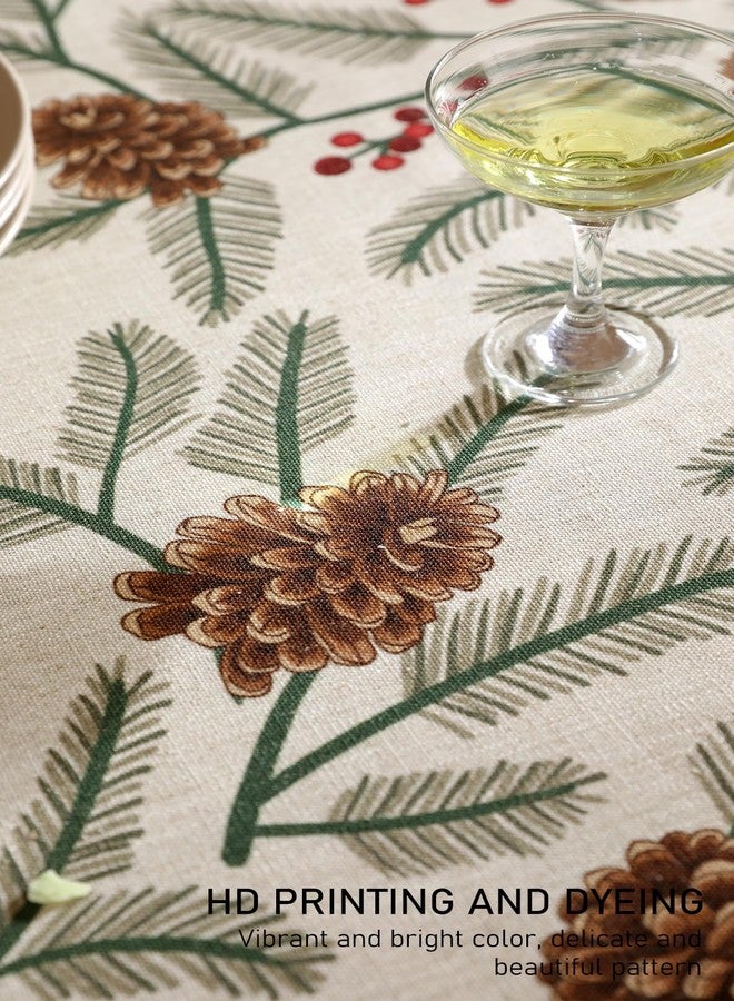 ISAENNE Designer Christmas Beige Linen Table Cloth for Rectangle Table,Pinecones Pattern Indoor Tablecloths,Washable Decor Tablecloth for Dining Thanksgiving Kitchen Christmas,55"*79"-Carol B - Image 5