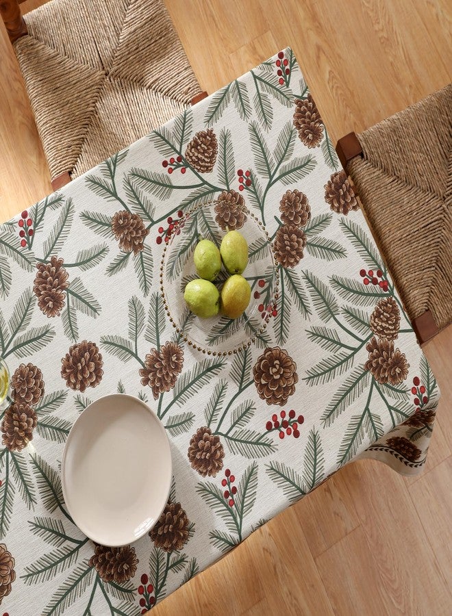 ISAENNE Designer Christmas Beige Linen Table Cloth for Rectangle Table,Pinecones Pattern Indoor Tablecloths,Washable Decor Tablecloth for Dining Thanksgiving Kitchen Christmas,55"*79"-Carol B - Image 4