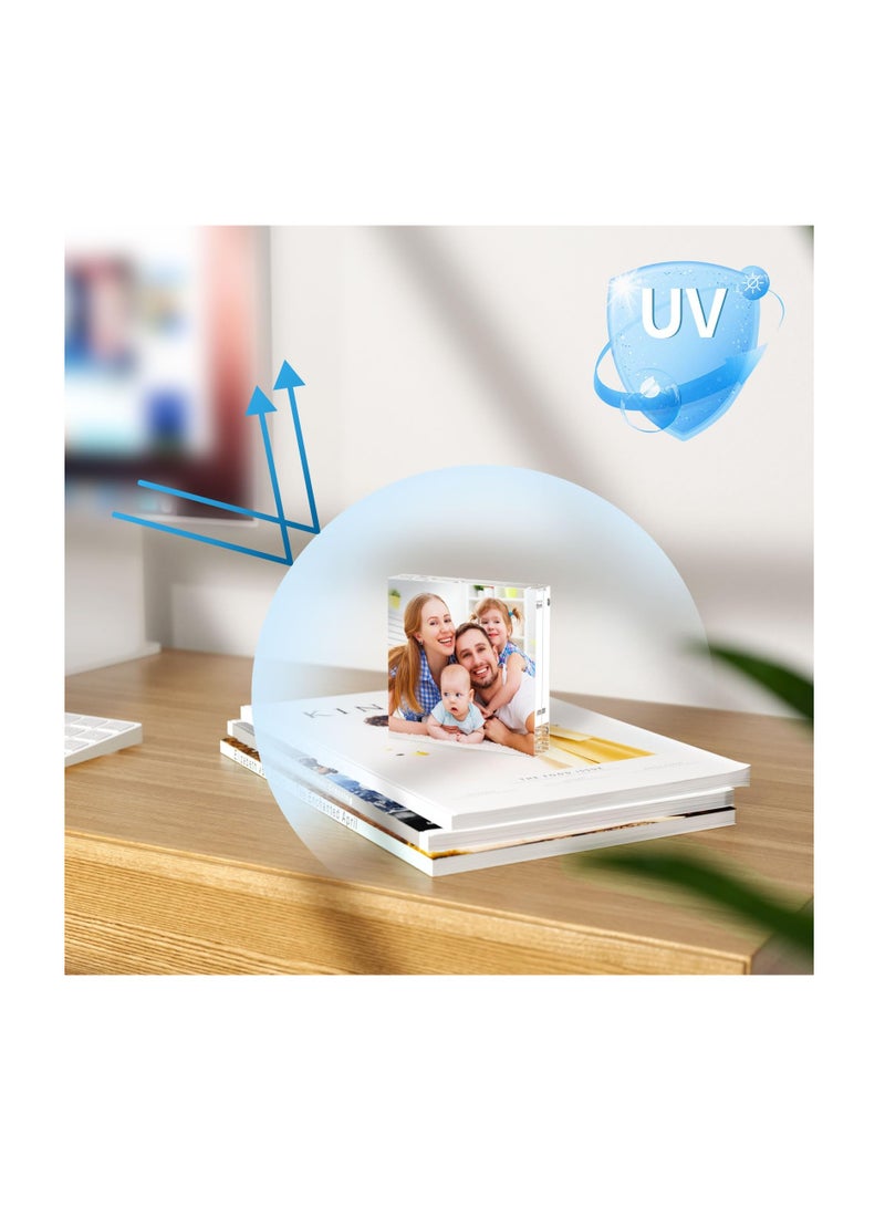 KASTWAVE حزمة 3 إطارات صور أكريليك مقاس 4x4 بوصة، كتلة أكريليك مغناطيسية سميكة مقاومة للأشعة فوق البنفسجية، إطار مربع شفاف بدون حواف مزدوج الجوانب قائم بذاته لعرض المكتب - Image 5