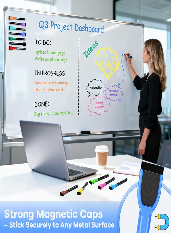 SUQJOY Magnetic Dry Erase Markers with Eraser Caps, 1-2mm Bullet Tip, Low Odor Quick Dry Ink, 12 Colors, Whiteboard Marker Set for Fridge Calendar Office, 12 Count - Image 4