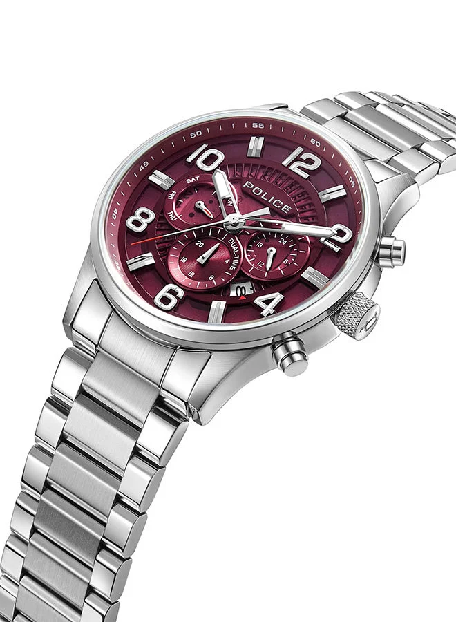 بوليس Addis Watch For Men Burgundy Dial Silver Bracelet