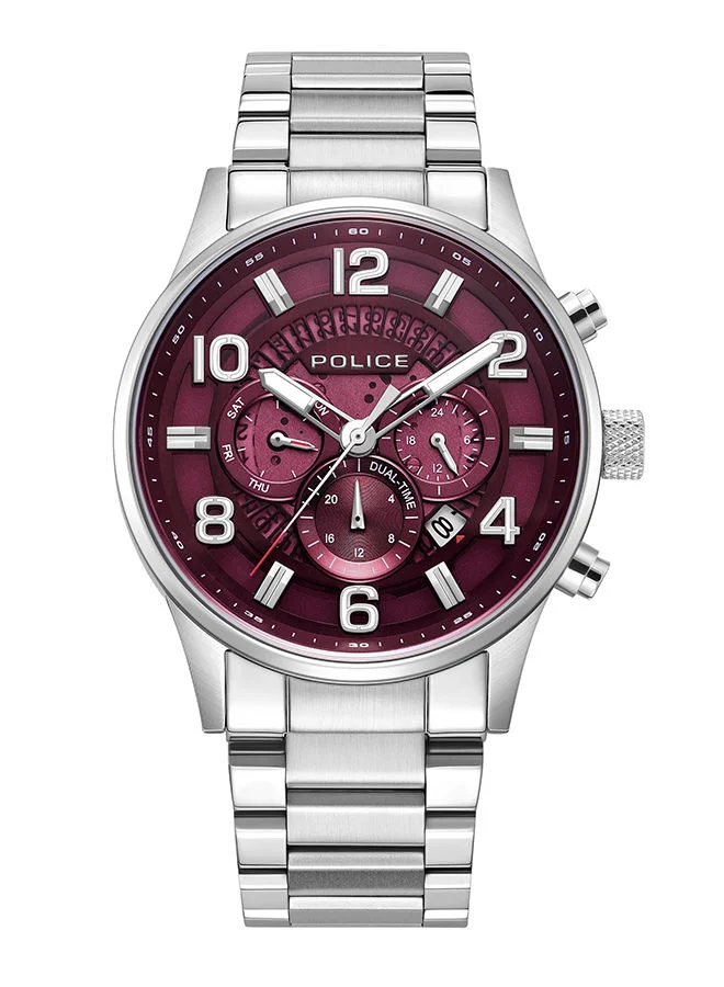 بوليس Addis Watch For Men Burgundy Dial Silver Bracelet