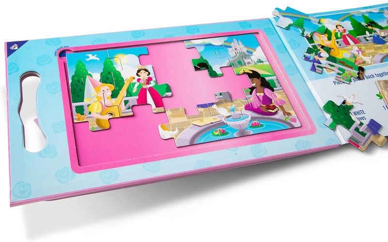 Melissa & Doug Take-Along Magnetic Jigsaw Puzzles Travel Toy Princesses, 1 EA, Pink/violet (2 15-Piece Puzzles) - Image 4