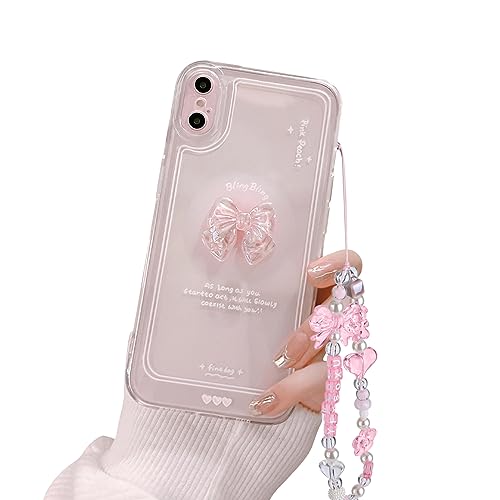 Ownest Compatible for iPhone X/Xs Cute 3D Pink Bowknot Slim Clear Aesthetic Design Women Teen Girls Camera Lens Protection Phone Cases Cover - Image 1