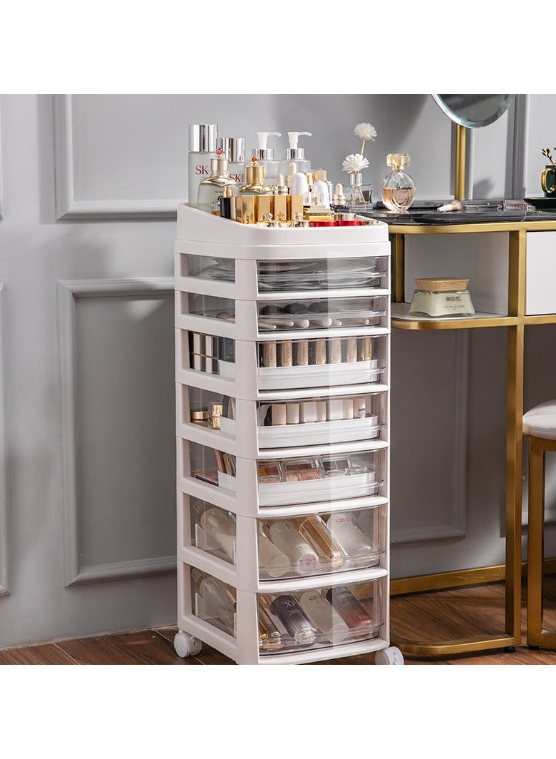 Generic 7-Drawer Stacking Cosmetic Organizer Cart with Handle and Lockable Wheels,Multifunctional Acrylic Storage Shelves Rolling Utility Cart for Room,Office,Kitchen,Bathroom,White  - Image 1