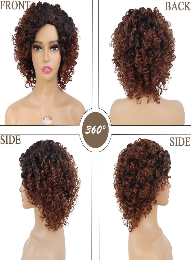 GNIMEGIL Ombre Brown Afro Wigs 70s For Women Short Curly Wig With Side Bangs Synthetic Natural Hair African American Wigs For Black Women Afro Curly V Part Wig Highlights Braided - Image 5