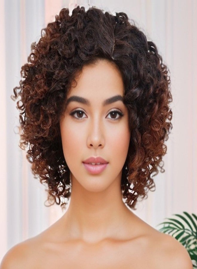 GNIMEGIL Ombre Brown Afro Wigs 70s For Women Short Curly Wig With Side Bangs Synthetic Natural Hair African American Wigs For Black Women Afro Curly V Part Wig Highlights Braided - Image 4