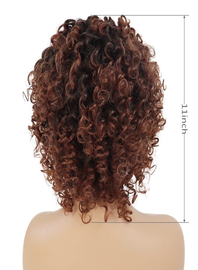 GNIMEGIL Ombre Brown Afro Wigs 70s For Women Short Curly Wig With Side Bangs Synthetic Natural Hair African American Wigs For Black Women Afro Curly V Part Wig Highlights Braided - Image 3