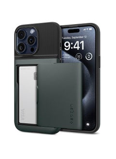 Slim Armor Cs for Iphone 15 Pro Case Cover With Card Holder Slot Abyss Green
