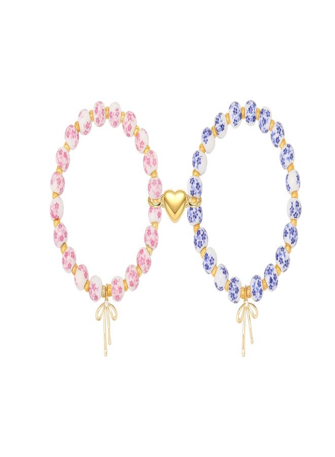 Thalireth Friendship Couples Matching Beaded Bracelets Bff Chinoiserie Bow Vintage Bracelets For Women Men 2PCS - Image 1