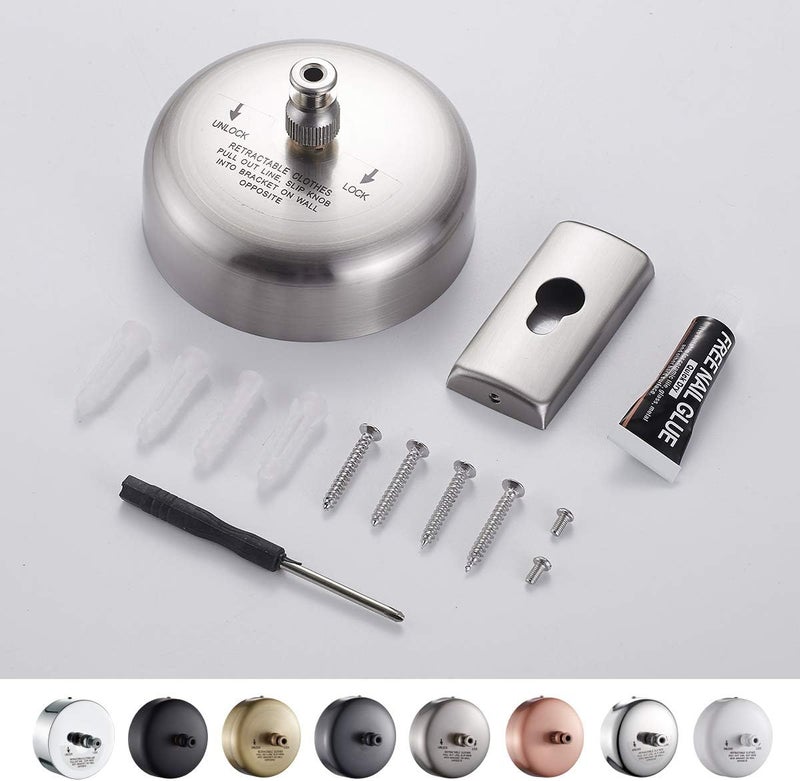 JOOM Retractable Clothesline Stainless Steel Heavy Duty 9Feet(MAX) for Hanging Drying in Bathroom Laundry Hotels, Chrome Finish,Round Style (Brushed Nickel) - Image 2