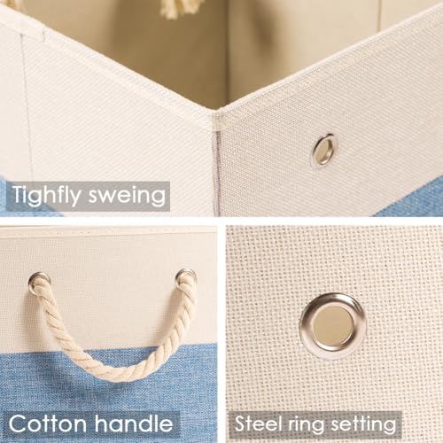 PRANDOM Large Foldable Cube Storage Bins 13x13 inch [4-Pack] Fabric Linen Storage Baskets Cubes Drawer with Cotton Handles Organizer for Shelves Nursery Closet Bedroom Beige/Blue - Image 4