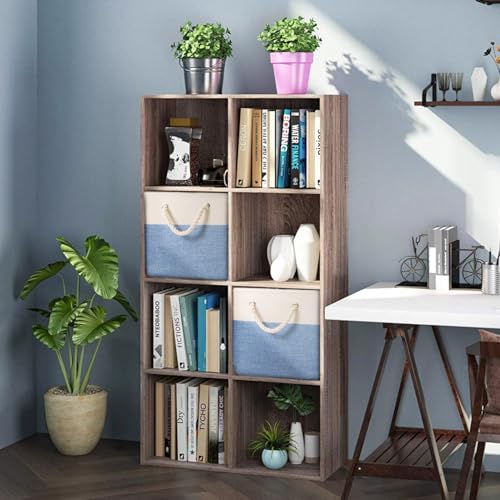 PRANDOM Large Foldable Cube Storage Bins 13x13 inch [4-Pack] Fabric Linen Storage Baskets Cubes Drawer with Cotton Handles Organizer for Shelves Nursery Closet Bedroom Beige/Blue - Image 2