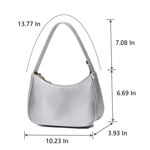 CYHTWSDJ Shoulder Bags for Women, Cute Hobo Tote Handbag Mini Clutch Purse with Zipper Closure (Silver White 1) - Image 3