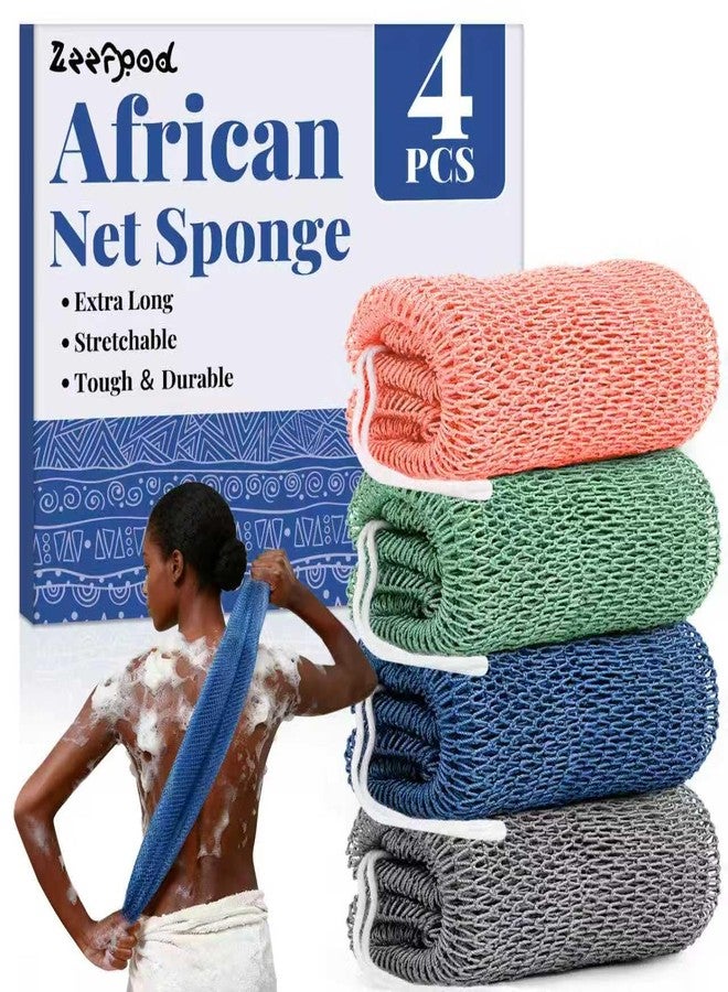 Zeefpod African Net Sponge Authentic-4 Packs African Exfoliating Net Sponge,Bath Sponges for Shower,42 inch Long for Normal to Sensitive Skin, for Daily use, Body Exfoliator Shower (Green,Pink,Blue,Grey) - Image 1