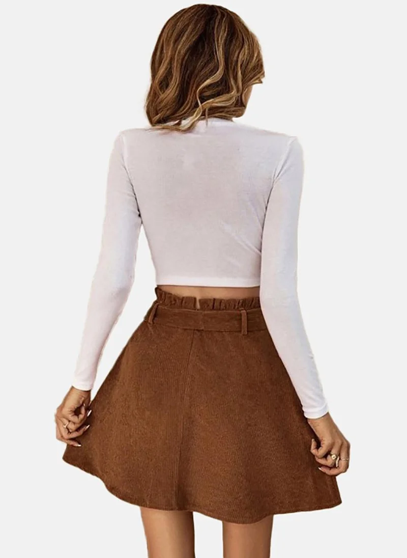 YUNIQEE Brown Solid Relaxed Mini Skirt