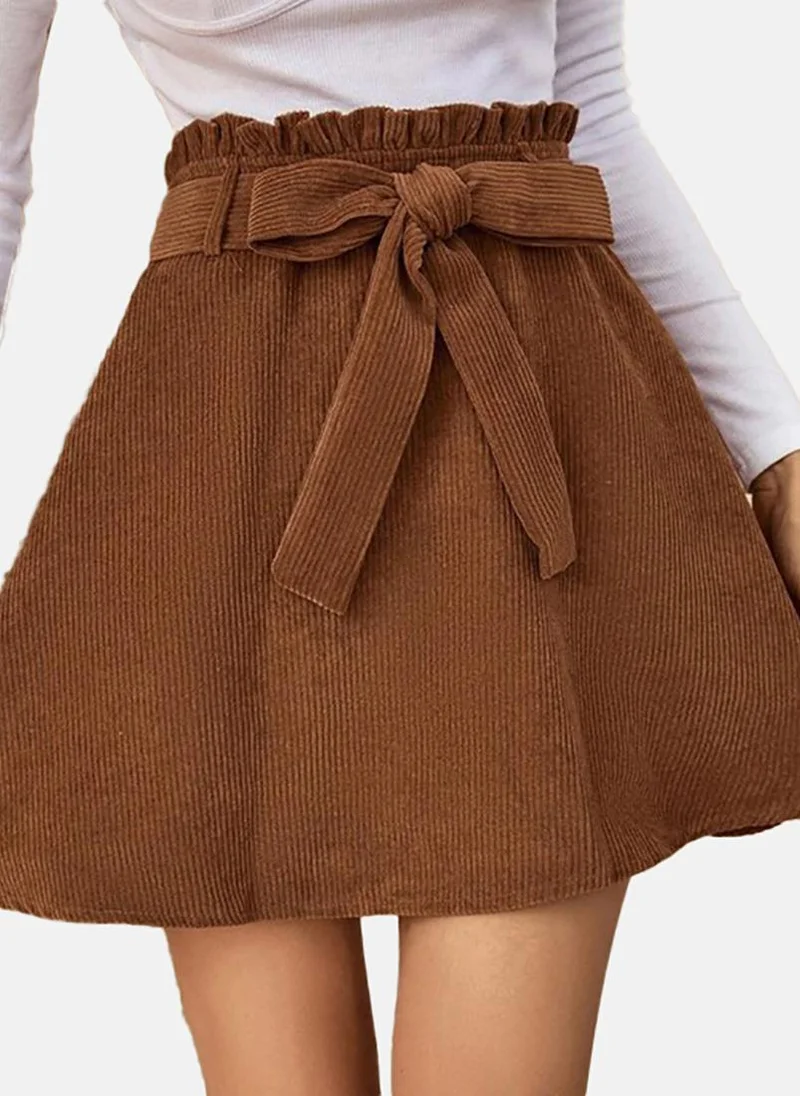 YUNIQEE Brown Solid Relaxed Mini Skirt