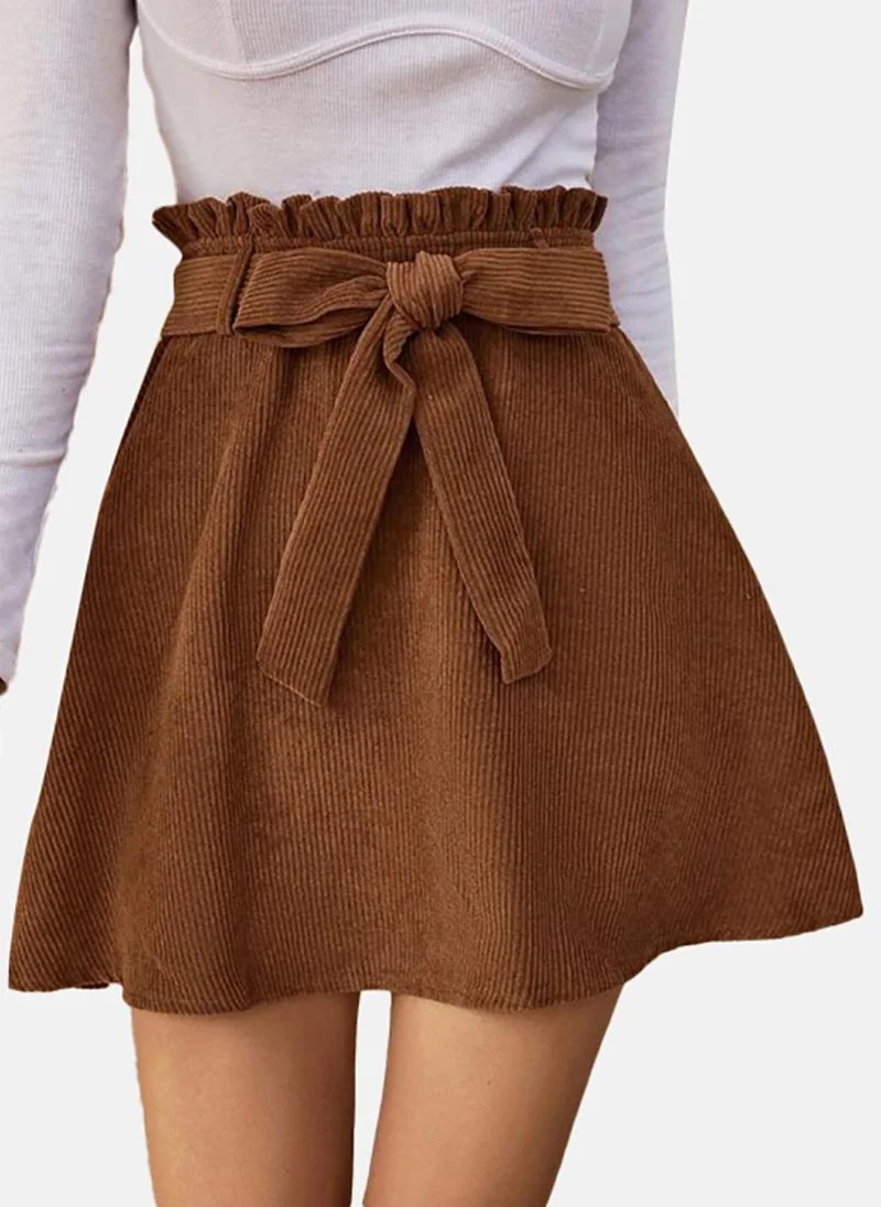 YUNIQEE Brown Solid Relaxed Mini Skirt