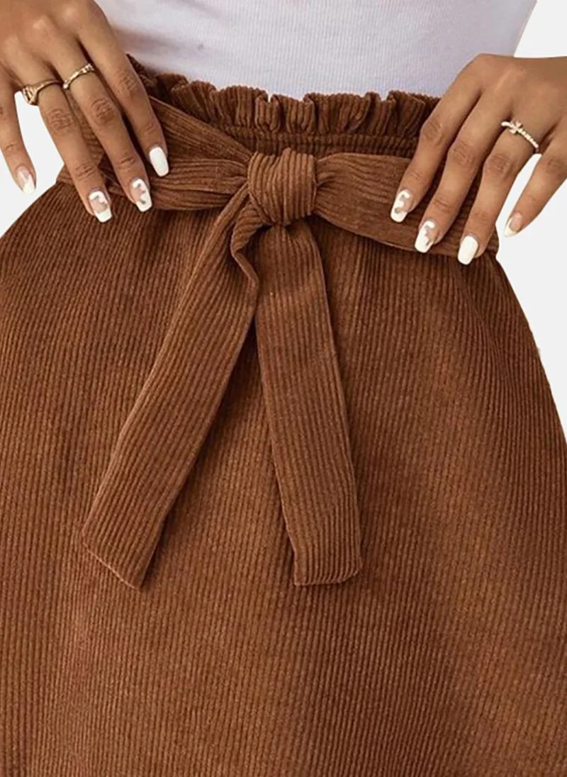 YUNIQEE Brown Solid Relaxed Mini Skirt