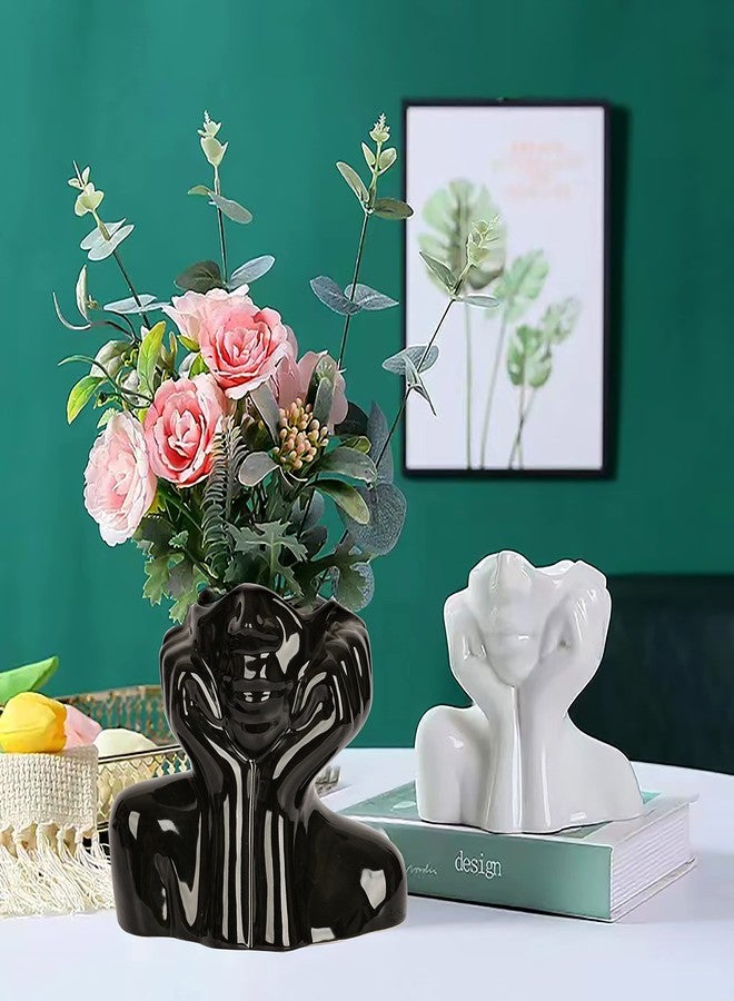 BDLBDL Flower Vase for Decor Black Ceramic Face Vase for Flowers, Head Vase, Female Form Head Bust Vases, Modern Minimalism Vase for Home Decor Living Room Office Table Desk Decoration (W 6" x H 5") - Image 5