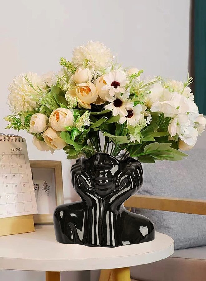 BDLBDL Flower Vase for Decor Black Ceramic Face Vase for Flowers, Head Vase, Female Form Head Bust Vases, Modern Minimalism Vase for Home Decor Living Room Office Table Desk Decoration (W 6" x H 5") - Image 1