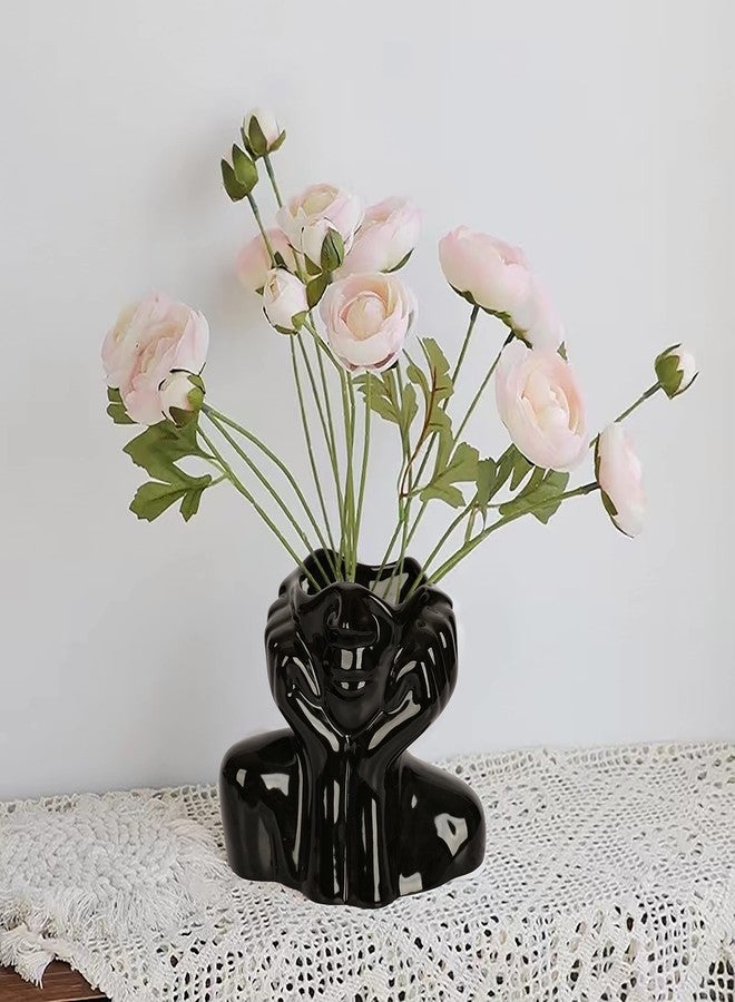 BDLBDL Flower Vase for Decor Black Ceramic Face Vase for Flowers, Head Vase, Female Form Head Bust Vases, Modern Minimalism Vase for Home Decor Living Room Office Table Desk Decoration (W 6" x H 5") - Image 2