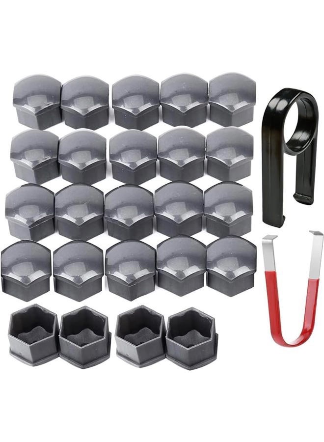 Gebildet 24pcs Wheel Nut Cap 17mm Wheel Bolt Nut Caps Covers, Hexagonal Tire Nut Covers with Removal Tool Set for Cars(Gray) - Image 1