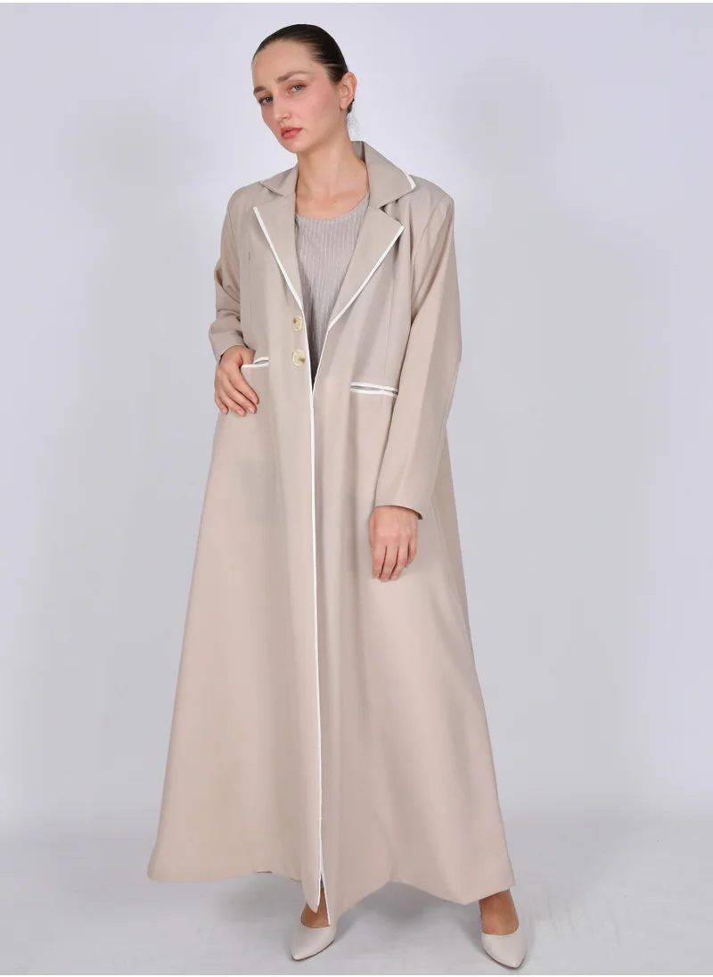 HAWRAA ABAYA Beige quarter-length blazer abaya with front pockets