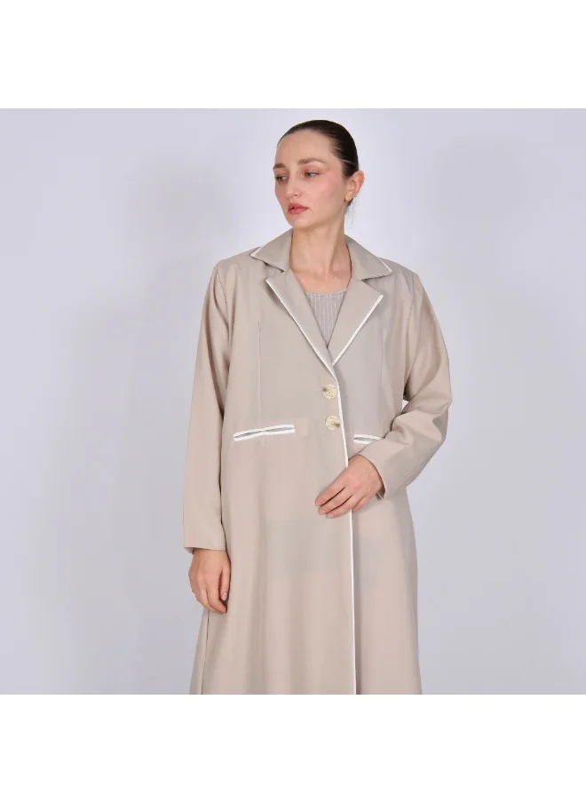 HAWRAA ABAYA Beige quarter-length blazer abaya with front pockets
