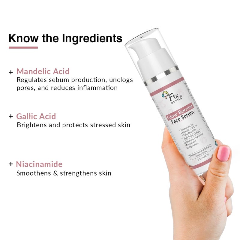 Fixderma 5 Niacinamide Serum Glow Booster Face serum with 65 Mandelic Acid 05 Gallic Acid Skin Brightening Serum Face Serum for Men Women 30g - Image 5