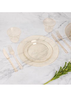 ASIV 175 Piece Gold Glitter Plastic Dinnerware Set for 25 Guests, Fancy Disposable Plates for Party  - Image 2