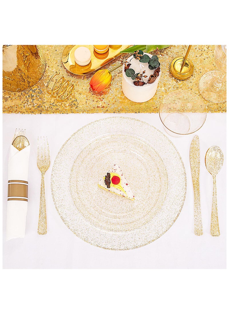 ASIV - 175 Piece Gold Glitter Plastic Dinnerware Set for 25 Guests, Fancy Disposable Plates for Party - Image 1