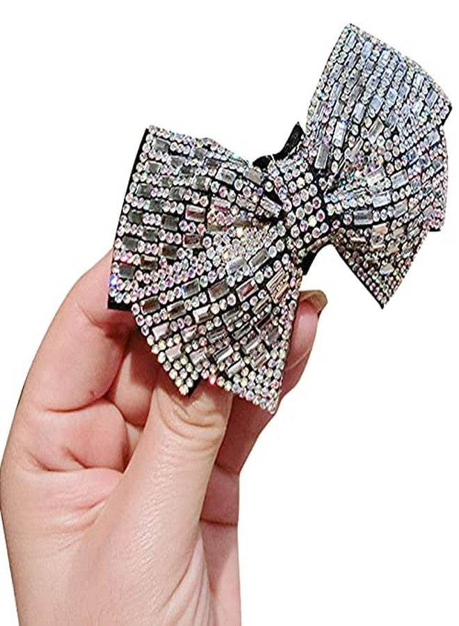 DAONACO Hair Clip, Grey Rhinestone Crystal Bowknot Ponytail Holder, 2 Count, for Women's Thick Hair, Hair Jewelry Accessories - Image 3