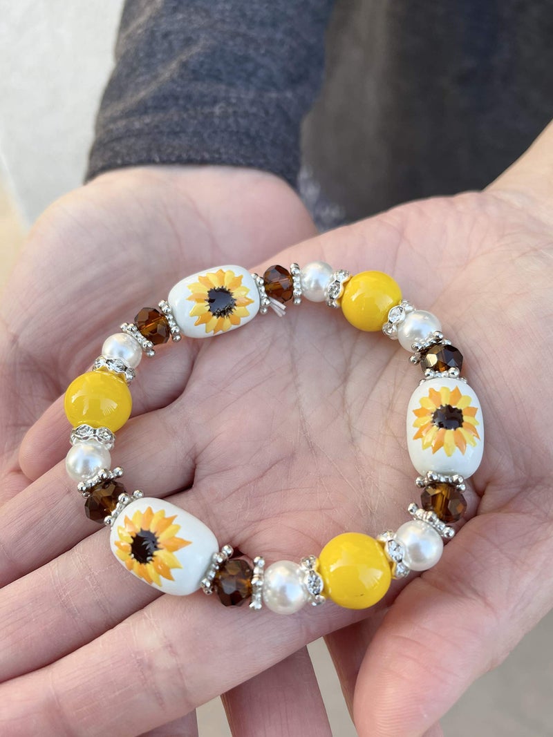 fiona State Flower Bracelet Beaded Souvenir Jewelry Gift for Woman, Garden Botanical Bracelet (Sunflower Kansas) - Image 3