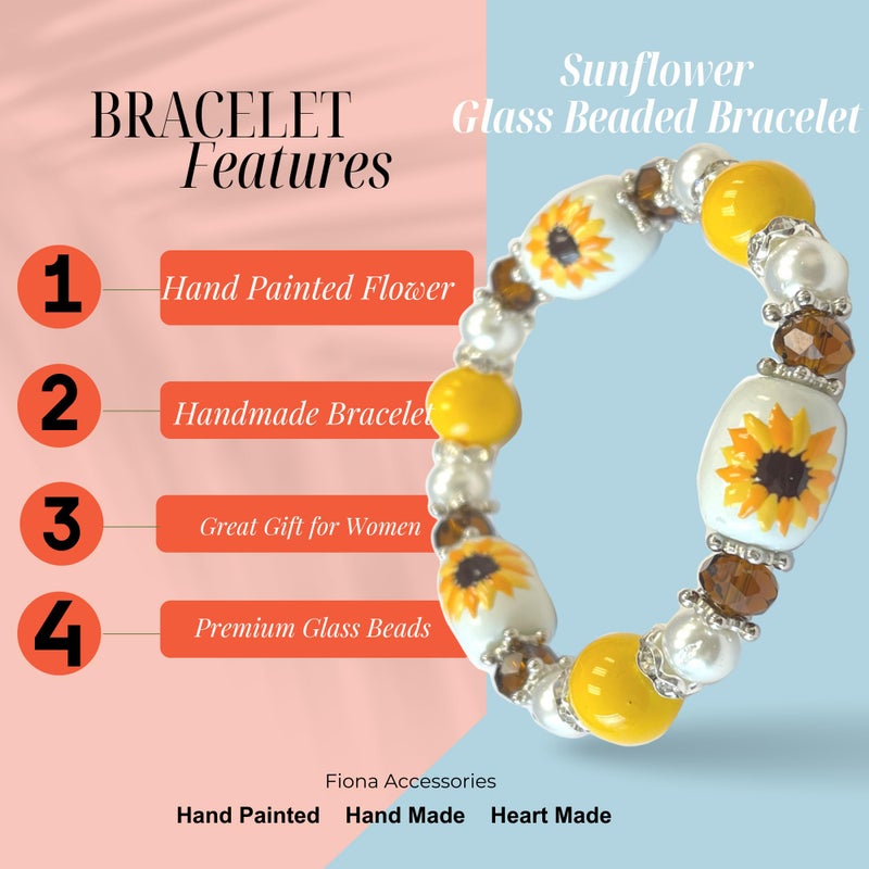 fiona State Flower Bracelet Beaded Souvenir Jewelry Gift for Woman, Garden Botanical Bracelet (Sunflower Kansas) - Image 4