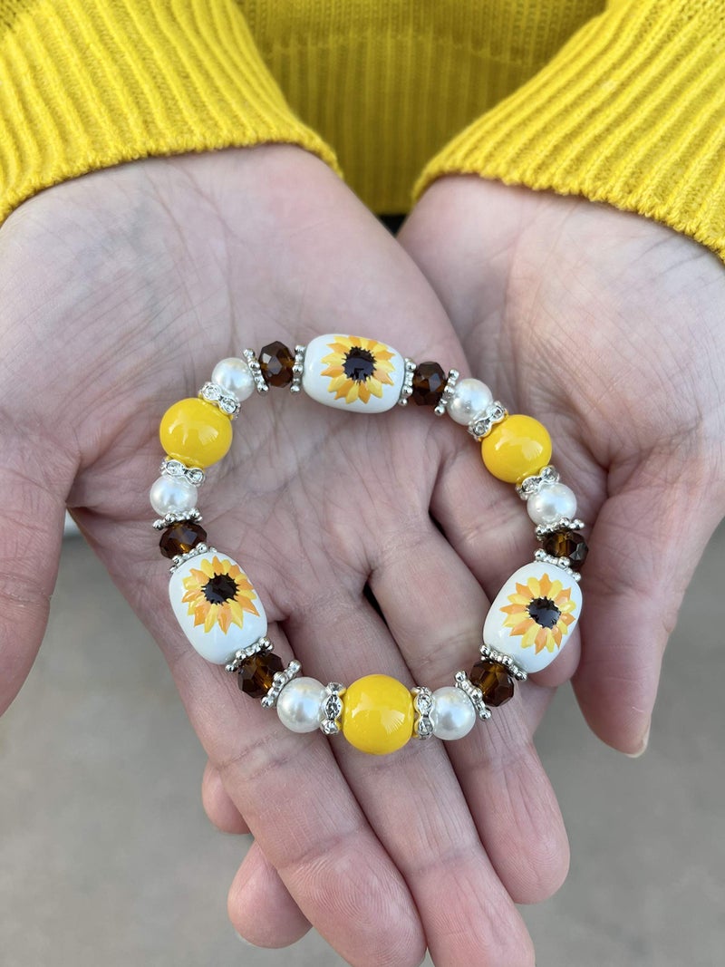 fiona State Flower Bracelet Beaded Souvenir Jewelry Gift for Woman, Garden Botanical Bracelet (Sunflower Kansas) - Image 5