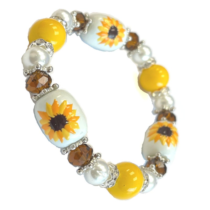 fiona State Flower Bracelet Beaded Souvenir Jewelry Gift for Woman, Garden Botanical Bracelet (Sunflower Kansas) - Image 1
